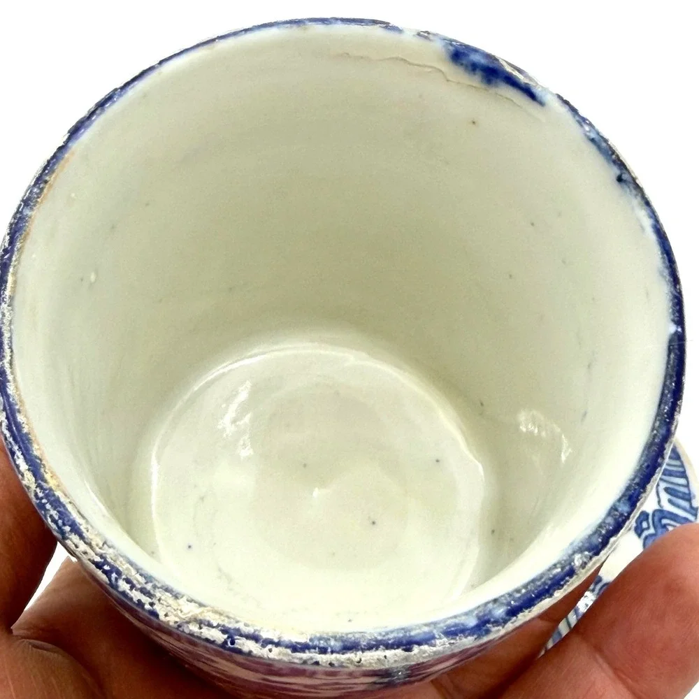 Antique Morimura Bros Blue White Porcelain Phoenix Lidded Jar Cup Japan